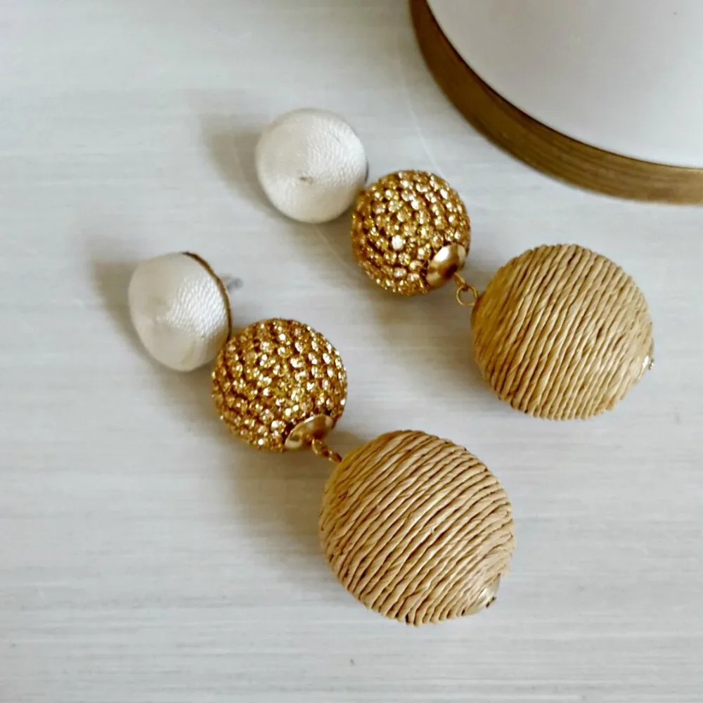 NEW! BOHO Woven CRYSTALS Earrings HANDCRAFTED India